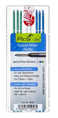 Pica Vullingenset | 3x blauw, 2x wit, 3x groen | waterbestendig | Pica Dry 4040 | 8 stiften / set | 1 stuk - 4040 - 4040a