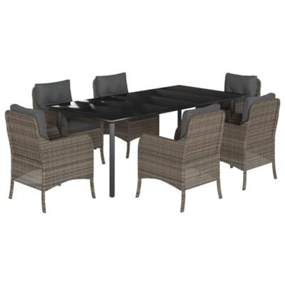 7-delige Tuinset met kussens poly rattan grijs