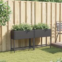 VidaXL Plantenbakken met schap 2 st 70x28x70 poly rattan zwart - thumbnail