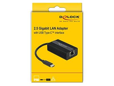 DeLOCK usb-c male > 2.5 gigabit lan adapter (zwart, 0,135 meter)