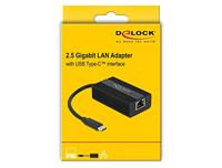DeLOCK usb-c male > 2.5 gigabit lan adapter (zwart, 0,135 meter) - thumbnail