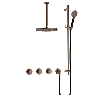 Hotbath Cobber - CB7067 - Inbouw Regendoucheset - Verouderd Messing - 2 Stopkranen - Thermostatisch - Plafondbuis 30 cm - Hoofddouche 300 mm - Ronde Handdouche 3 Standen - met M106 - Waterbesparend - V02