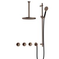 Hotbath Cobber - CB7067 - Inbouw Regendoucheset - Verouderd Messing - 2 Stopkranen - Thermostatisch - Plafondbuis 30 cm - Hoofddouche 300 mm - Ronde Handdouche 3 Standen - met M106 - Waterbesparend - V02 - thumbnail