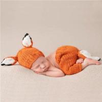 Kinderen fotografie kleding cartoon Fox vorm handgemaakte wol brei Hat + Broek set grootte: 0-3 ? (oranje) - thumbnail