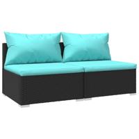 2-delige Loungeset met kussens poly rattan zwart - thumbnail