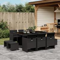 11-delige Tuinset met kussens poly rattan zwart - thumbnail