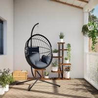 Hangstoel met standaard rattan en staal antracietkleurig - thumbnail