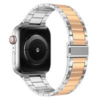 Stalen schakelband - Zilver met champagne goud - Geschikt voor Apple watch 38mm / 40mm / 41mm / 42mm - thumbnail