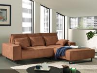 Zitbank NATHAN met longchair rechts stof “Zaria” lichtbruin - thumbnail