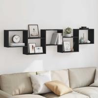 Wandschap kubus 5 vakken bewerkt hout zwart - thumbnail