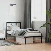 Bedframe met hoofdbord metaal zwart 75x190 cm - thumbnail