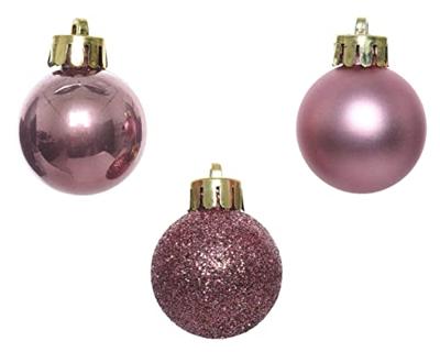 Decoris kerstballen set plastic 14st Roze mix 3cm - thumbnail