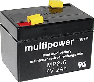multipower MP2-6 Loodaccu 6 V 2 Ah Loodvlies (AGM) (b x h x d) 75 x 53 x 51 mm Kabelschoen 4.8 mm Onderhoudsvrij, Geringe zelfontlading