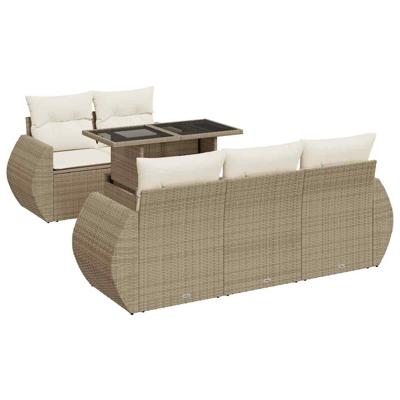 6-delige Loungeset met kussens poly rattan beige