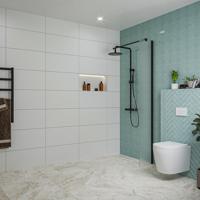 Fortifura Galeria inloopdouche - 30x200cm - mat glas - wandarm - mat zwart SW797931/SW797905 - thumbnail