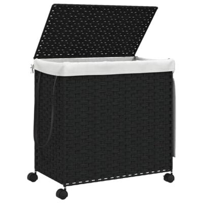 Wasmand op wielen 60x35x60,5 cm rattan zwart Wasmand op wielen 60x35x60,5 cm rattan zwart