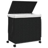 VidaXL Wasmand op wielen 60x35x60,5 cm rattan zwart - thumbnail