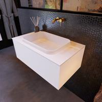 Badkamermeubelset Mondiaz Erin 80 cm met 1 Lade met RIDGE Wastafel Midden Talc Zonder Kraangaten Greeploos Mat Carrara - thumbnail