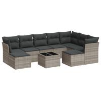 9-delige Loungeset met kussens poly rattan lichtgrijs - thumbnail