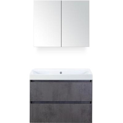 Maxx XL Badmeubelset 80 cm - Beton Antraciet - Wastafel Just Zonder Kraangat met Spiegelkast