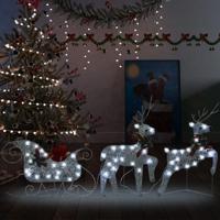 VidaXL Kerstdecoratie rendieren en slee 60 led's zilverkleurig - thumbnail