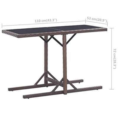 Tuintafel 110x53x72 cm glas en poly rattan bruin - thumbnail