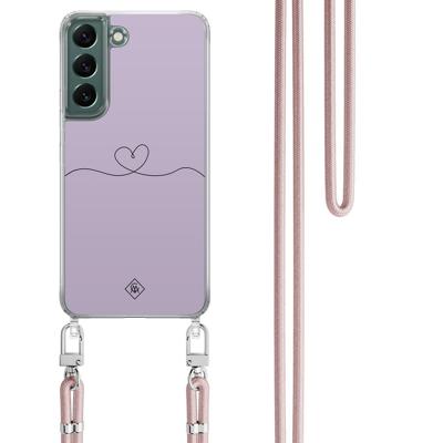 Samsung Galaxy S22 Plus hoesje met rosegoud koord - Hart lila