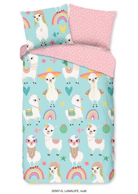 Good Morning Kinderdekbedovertrek "lama&apos;s en regenbogen" - Multi - (140x200/220 cm) - Katoen