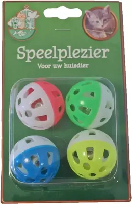 Kattenspeelgoed blisterpak a 4 bal met bel zwaar model Speelplezier-kat Gebr. de Boon - Gebr de boon