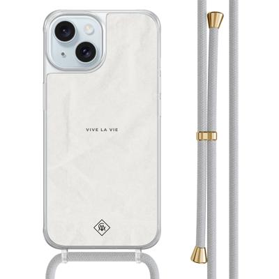 iPhone 15 hoesje met grijs koord - Vive la vie