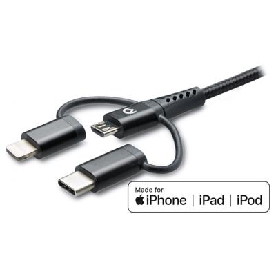 Mobilize Strong Nylon Cable 3in1 USB to Micro USB, USB-C, Apple MFi Lightning 1.5m Black
