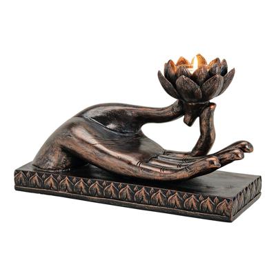 Buddha Hand met theelichthouder van poly bruin (B/H/D) 32x19x15cm