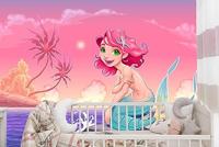 Fotobehang - lachende Zeemeermin even uit het water, Kinderkamer, te koop in 11 maten, incl behanglijm - thumbnail