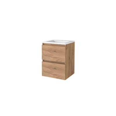 Basic-Line Start 46 Badkamermeubelset - 50 x 46 cm - Greeploos - 2 Lades - Acryl Wastafel - 1 Kraangat - Whisky Oak