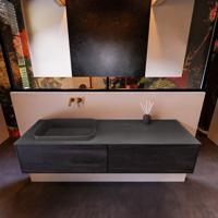 Badkamermeubelset Mondiaz Erin 150 cm met 2 Lades met RIDGE Wastafel Links Dark grey Zonder Kraangaten Greeploos Mat Antracite - thumbnail