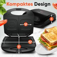 Clatronic ST 3814 Sandwich toaster Automatische temperatuuraanpassing, Anti-aanbaklaag Zwart - thumbnail