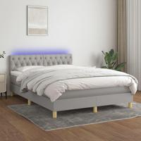Boxspring met matras en LED stof lichtgrijs 140x200 cm - thumbnail