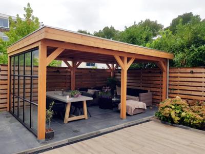 Trendhout Overkapping Refter XL 600x400 cm- Plat dak- Onbehandeld lariks Douglas hout- Trendhout