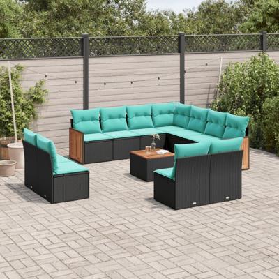 12-delige tuinbankset met kussens van zwart polyrotan