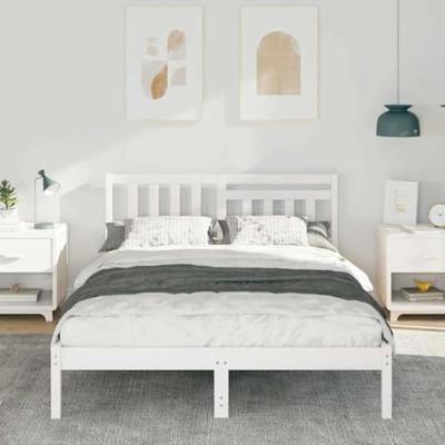 Bedframe met hoofdeinde Wit 135 x 190 cm Massief grenenhout - thumbnail