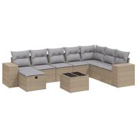 9-delige Loungeset met kussens poly rattan gemengd beige - thumbnail