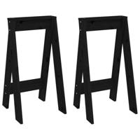 Krukken 2 st 40x40x75 cm massief grenenhout zwart - thumbnail