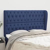 Hoofdbord met randen 163x23x118/128 cm stof blauw - thumbnail