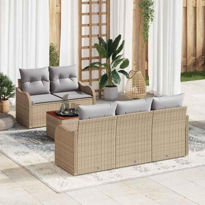 Tuinbankenset met kussen 6 pcs Beige poly rattan