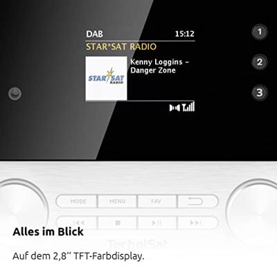 TechniSat DIGITRADIO 4 C - Stereo Digitaal Radio (DAB+, FM, kleurendisplay, Bluetooth-audio streaming, hoofdtelefoonaansluiting, AUX-in, radiowekker, OLED-display, 20 Watt RMS, Elac-luidsprekers) wit