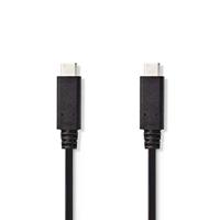 Nedis USB-Kabel | USB 3.2 Gen 2 | USB Type-C™ Male | USB Type-C™ Male | 10 Gbps | 15 W | Vernikkeld | Rond | PVC | Zwart | Label 1.00 m 1.00 m - thumbnail