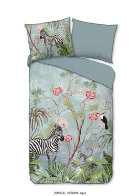 Descanso Dekbedovertrek "jungle print" - Aqua - (140x200/220 cm) - Biologisch Katoen satijn