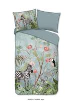 Descanso Dekbedovertrek "jungle print" - Aqua - (140x200/220 cm) - Biologisch Katoen satijn - thumbnail