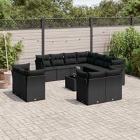 11-delige Loungeset met kussens poly rattan zwart - thumbnail