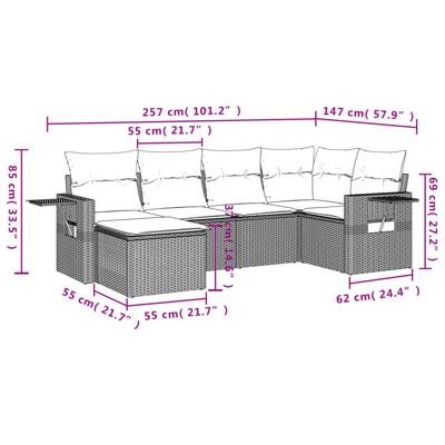 6-delige Loungeset met kussens poly rattan bruin - thumbnail